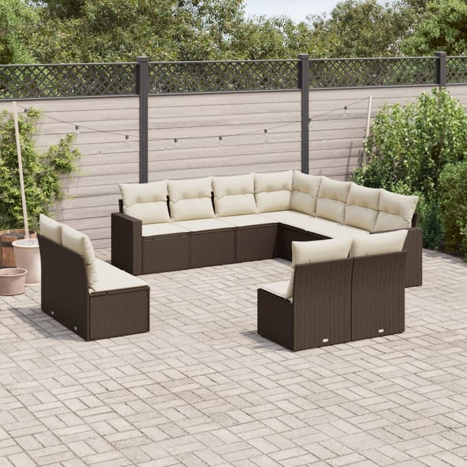 vidaXL - 11-delige - Loungeset - met - kussens - poly - rattan - bruin