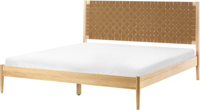 BRUNEMONT - Tweepersoonsbed - Lichtbruin - 180 x 200 cm - Grenenhout