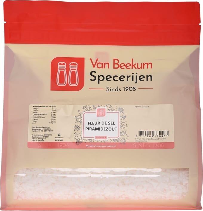 Van Beekum Specerijen - Fleur De Sel Piramidezout - 1 KG (hersluitbare stazak)