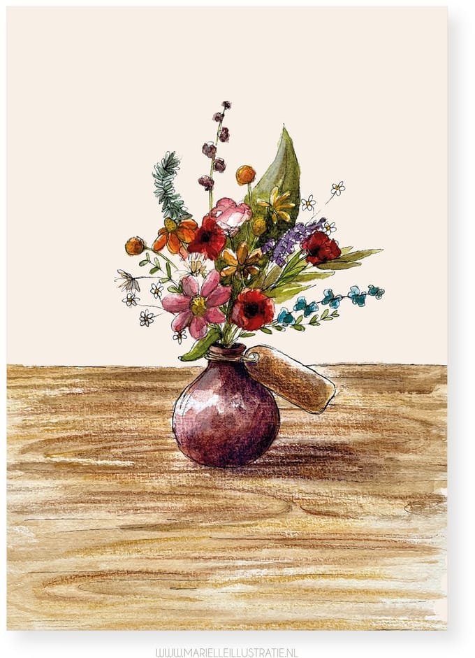 boeket op wenskaart