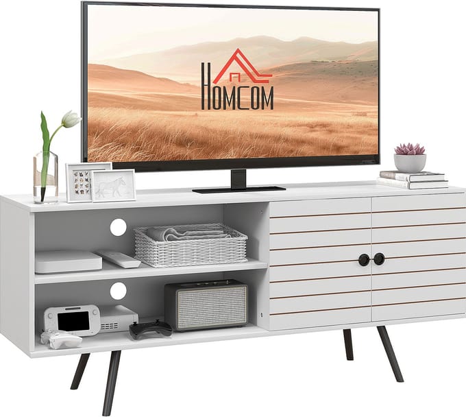HOMCOM-TV-meubel - Spaanplaat - 145x38x65cm - Wit