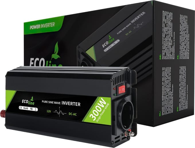 EcoLine - Omvormer 12V Naar 230V 300w Vermogen 600w Piek - Zuivere sinus - Spanningomvormer