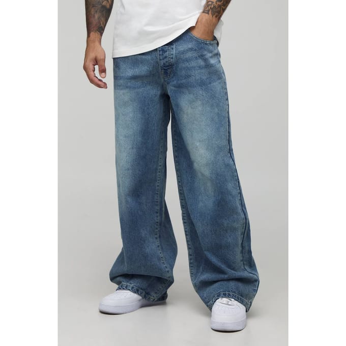 Baggy Rigid Washed Jeans | Vintage Blue | Size 48R