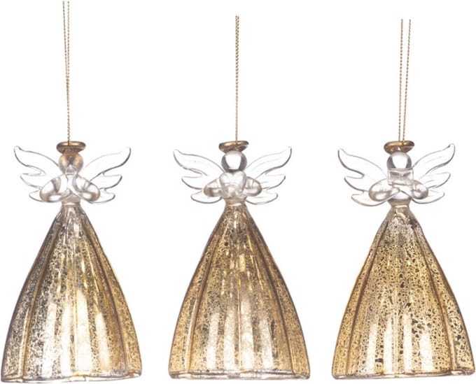 Goodwill Kersthanger Engel Glas Goud D 11 cm Voordeel Ass. van 3 Stuks
