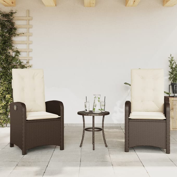 vidaXL - Tuinstoelen - 2 - st - verstelbaar - met - kussens - poly - rattan - bruin