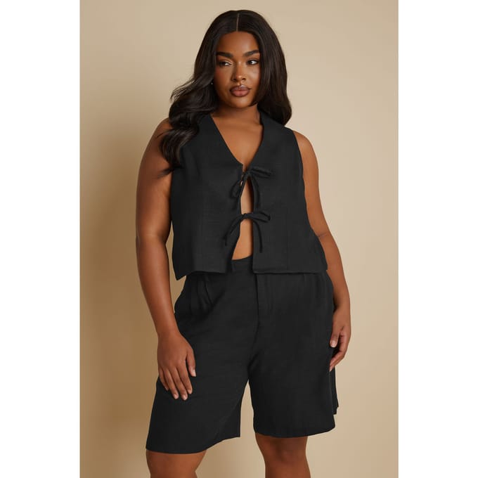 Yours Hemd Van Linnenmix Met Striksluitingen In Zwart Size 50
