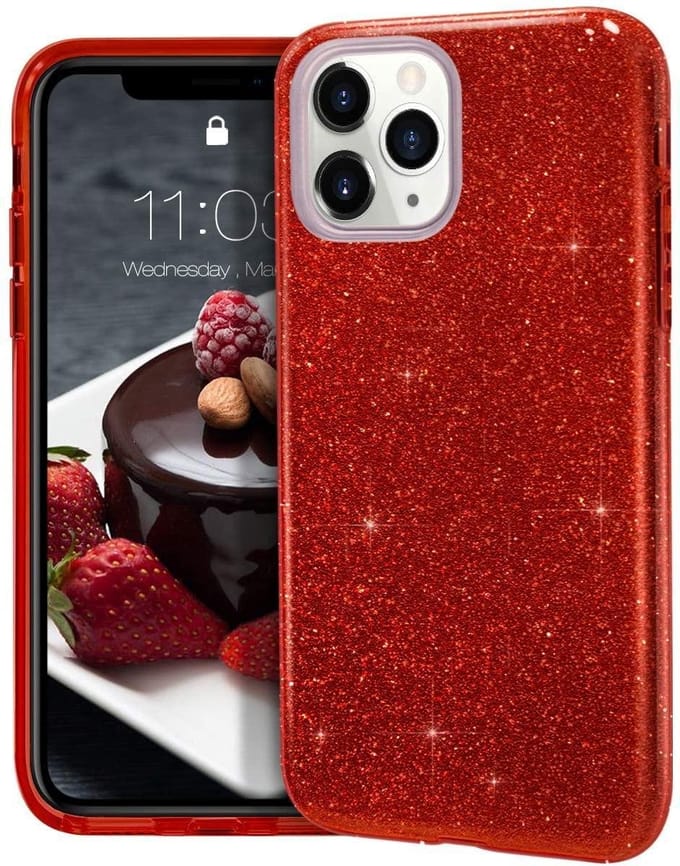 Backcover Hoesje Geschikt voor: iPhone 12 Glitters Siliconen TPU Case rood - BlingBling Cover