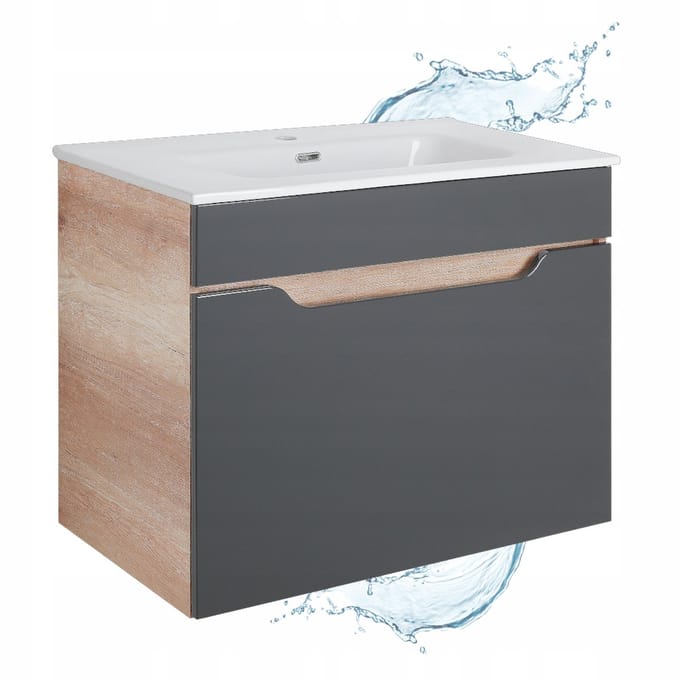 STAMAR - Ines Kast met Wastafel 80 cm 2 Lades Organizer Hangend - Grijs