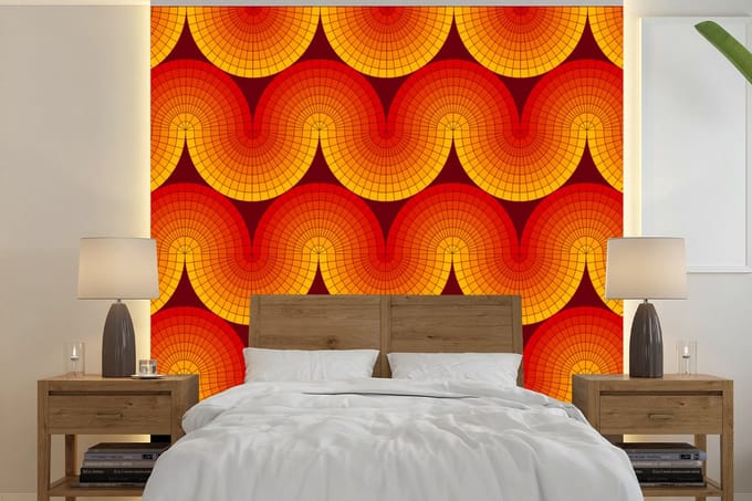 Behang - Fotobehang Design - Retro - Rood - Abstract - Breedte 280 cm x hoogte 280 cm