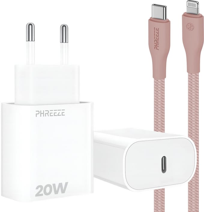 20w snellader met kabel geschikt voor iPhone en iPad met Lightning poort - Usb C adapter set