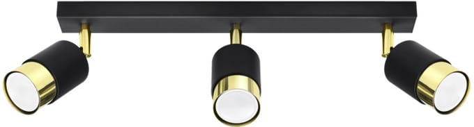 Plafondlamp NERO 3 met 3 verstelbare spots - Sollux Lighting - IP20 - Zwart/goud staal behuizing - 45 x 5 x 18 cm - 3 x GU10 LED, exclusief lichtbron - 3 x 10 W - Moderne plafondlamp voor woonkamer, slaapkamer en eetkamer