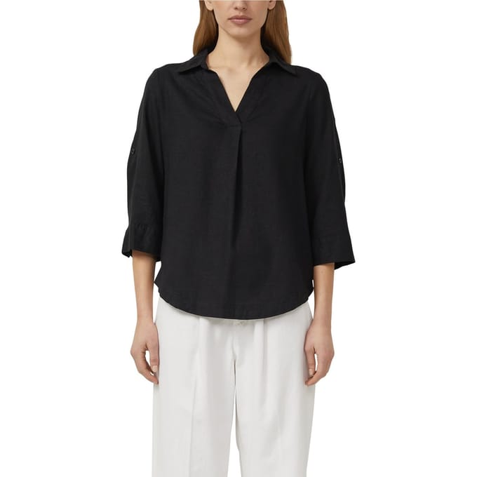 Linnen gemengde blouse met 3/4 mouwen en kraag voor dames s.Oliver