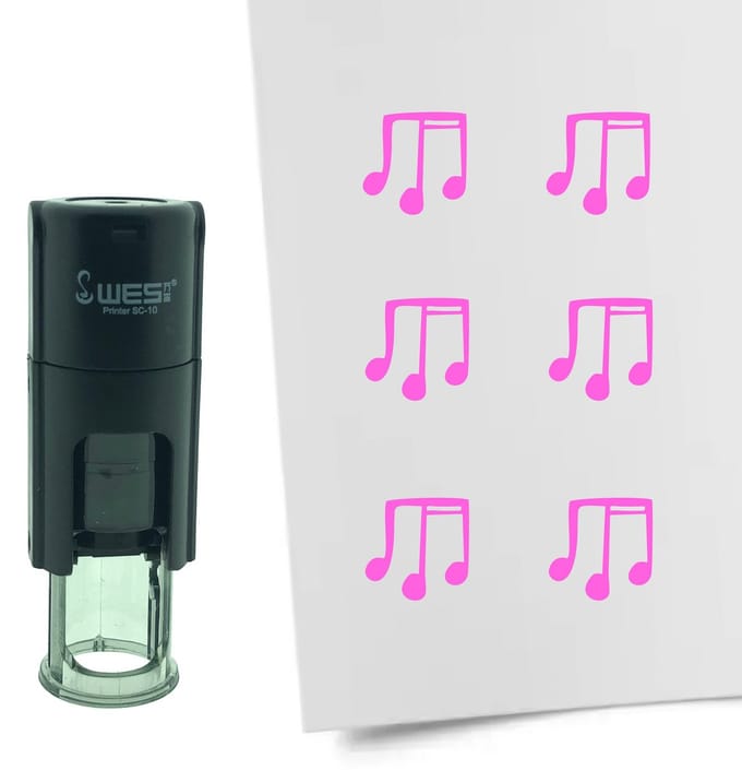 CombiCraft Stempel Muzieknoten 10mm rond - roze inkt