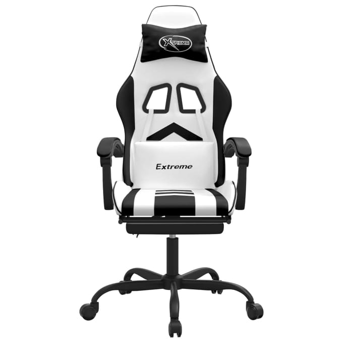 vidaXL - Gamestoel - met - voetensteun - kunstleer - wit - en - zwart
