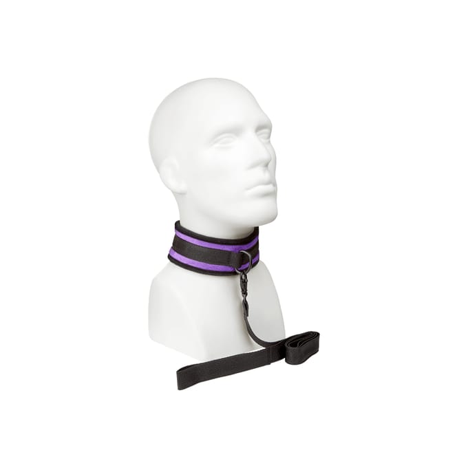 Rimba - Soft Bondage Halsband Met Leash - Zwart/Paars