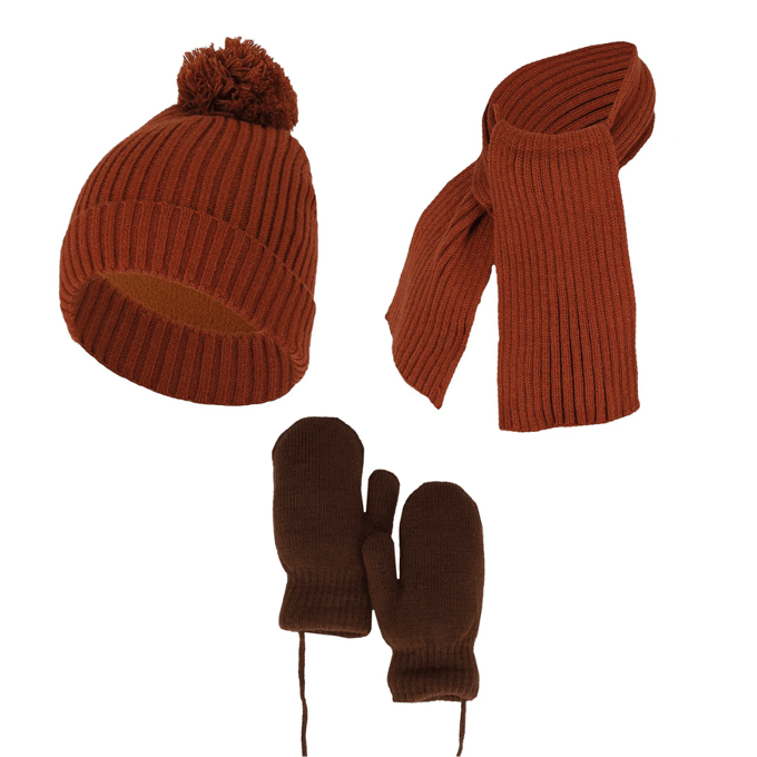 Baby Winterset - Handschoenen/Sjaal/Muts - One Size - Midden Bruin / 1-2 Jaar