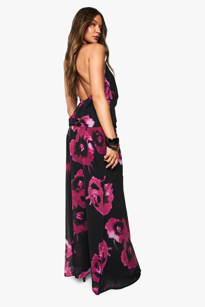 boohoo Dames Bloemen chiffon maxirok met watervalzoom | Maat: 36