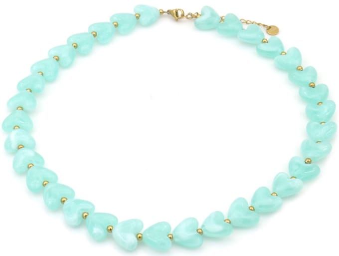Ketting - RVS - hartjes - blauw - 40-45 cm