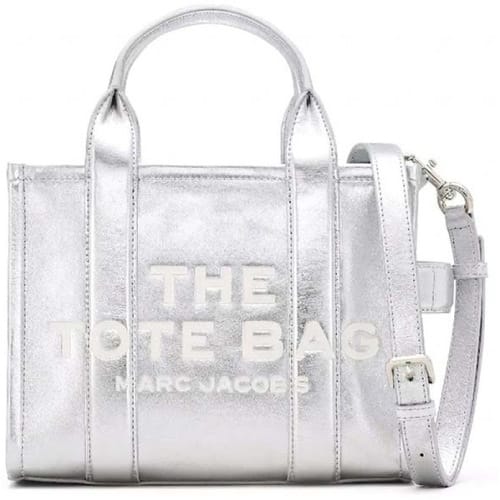Tote Bag Metallic Leather Handbag Wo - Silver