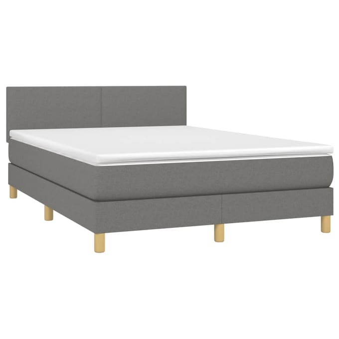 vidaXL - Boxspring - met - matras - en - LED - stof - donkergrijs - 140x200 - cm