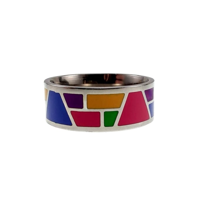Emaille Ring Dames - Geometrische Ontwerp - Gepolijst RVS - Gekleurde Emaille Ring