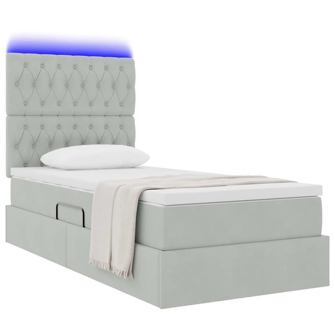 vidaXL - LED - opbergbed - met - matras - Lichtgrijs - 100 - x - 200 - cm - Fluweel