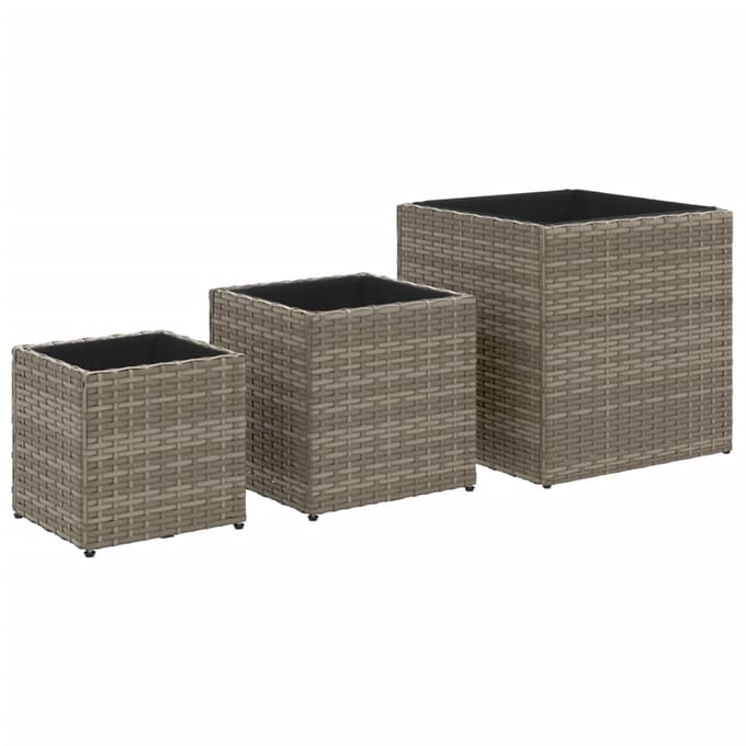 vidaXL - Plantenbakken - 3 - st - poly - rattan - grijs