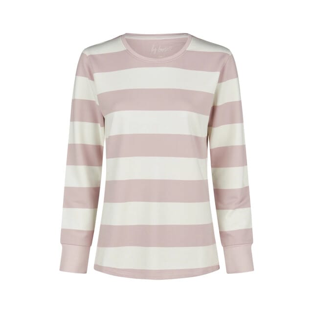 By Louise Dames Lounge Pyjama Set Lang Sweatstof Roze/Wit Gestreept - Maat M