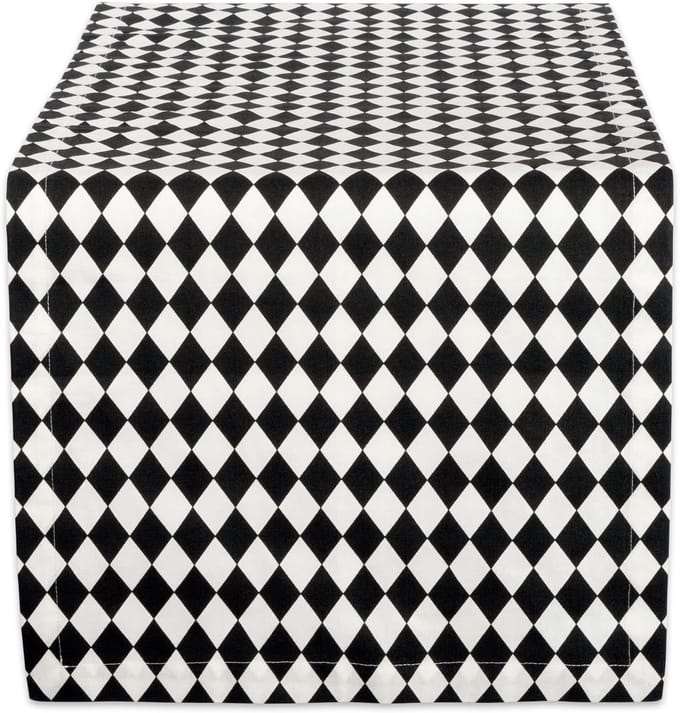 Crème Print, Zwarte Harlekijn, Tafelloper 14x108