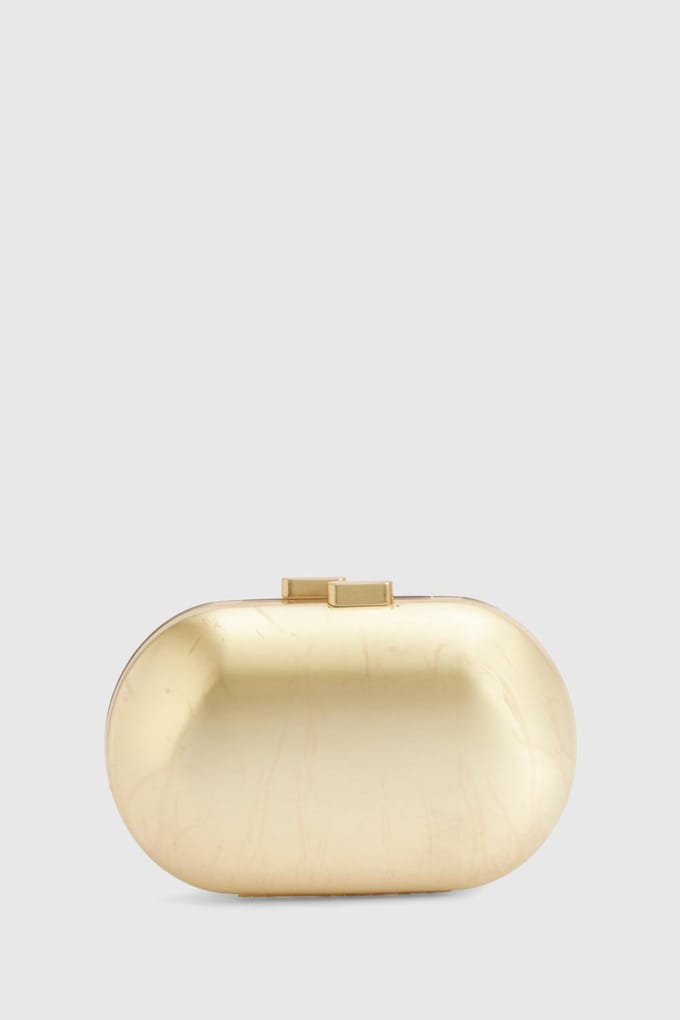 boohoo Dames Geborstene Gouden Metaal Ovale Clutch Tas