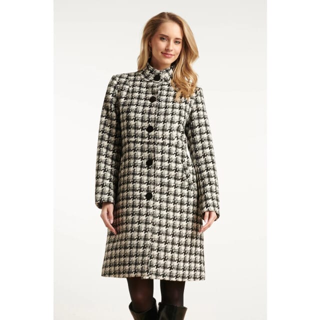 Smashed Lemon Houndstooth jas met hoge hals in zwart en off-white |