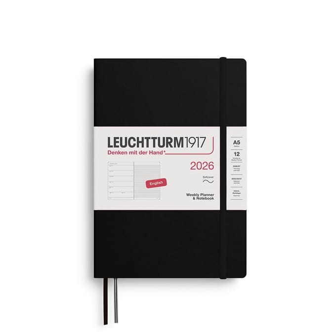 Leuchtturm1917 - Weekly Planner&Notebook - A5 - 12 maanden - 2026 - Softcover - Black