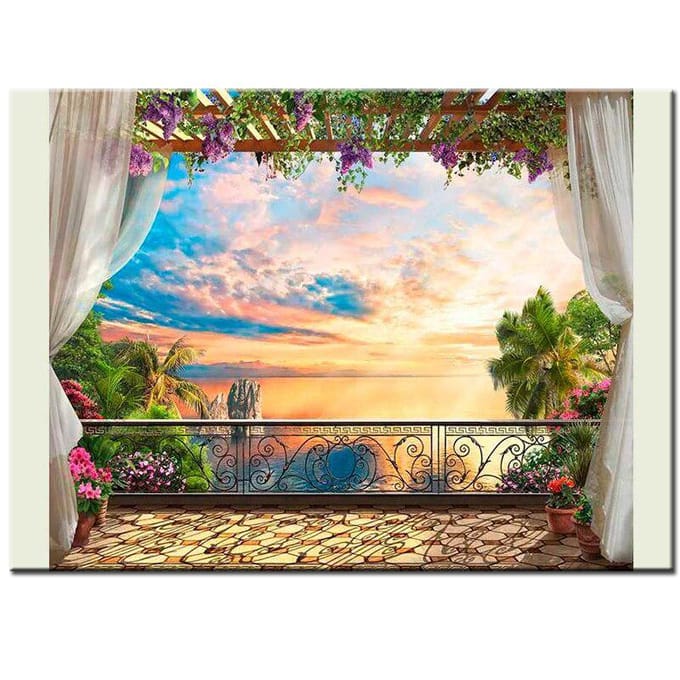 Peinture diamant à faire soi-même, point de croix, broderie diamant, paysage marin, jardin 20X30CM beige