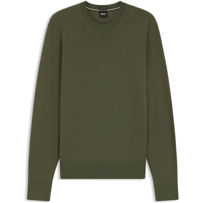 BOSS Leno slim fit trui wol - heren pullover middeldik O-hals - groen