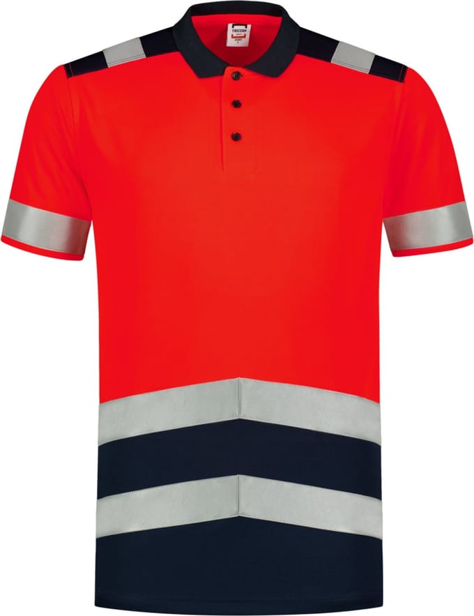 Tricorp 203007 Poloshirt High Vis Bicolor - Fluo Rood/Inkt - L