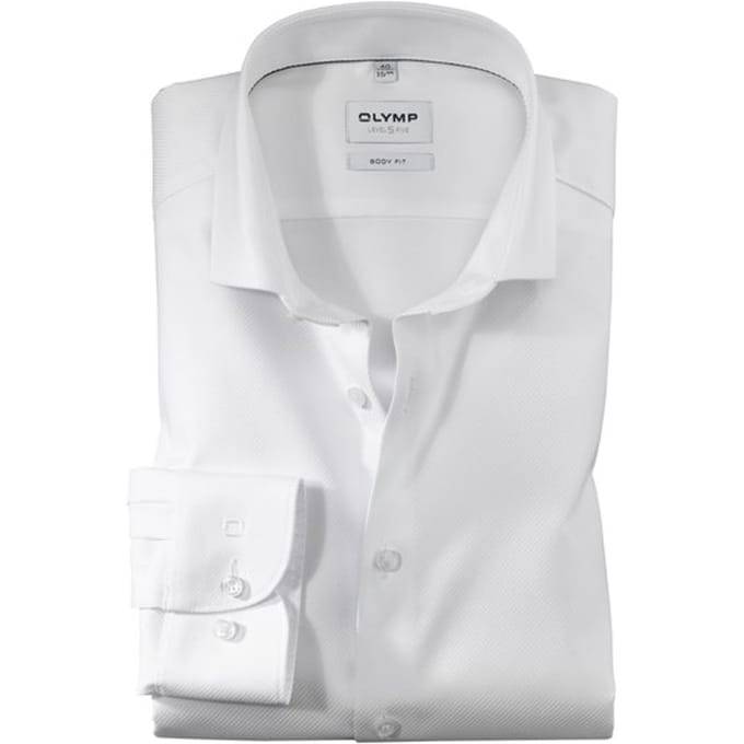OLYMP Level 5 body fit overhemd - mouwlengte 7 - wit diamant twill