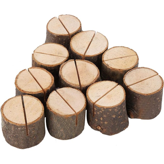 Lot de 10 porte-cartes de table en forme de souche pour fête de mariage beige