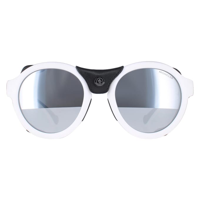 Moncler ML0046 21C wit zwart leer grijs zilver spiegel zonnebril