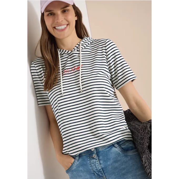 Shirt met korte mouwen, capuchon en glitter