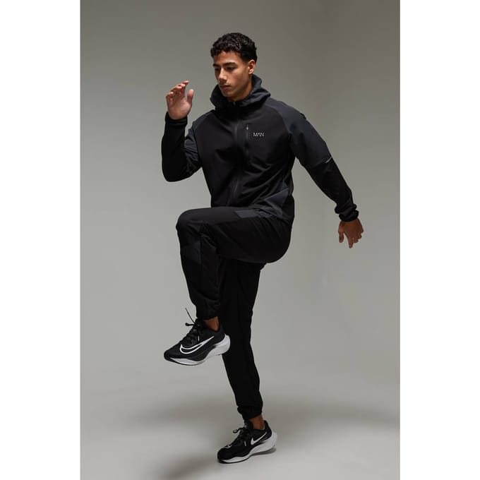 Man Active Colour Block Stretch Woven Regular Fit Tracksuit | Black | Size Medium