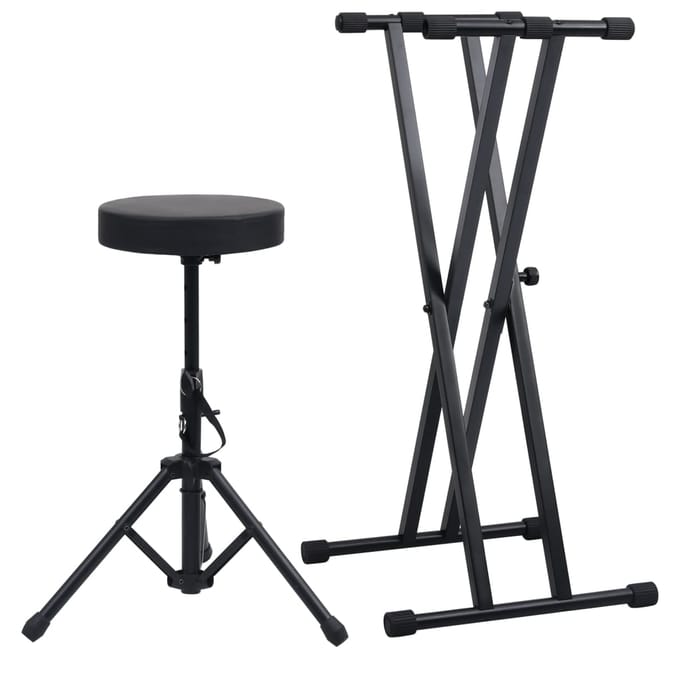 vidaXL - Keyboardstandaard - en - -kruk - dubbel - versterkt - zwart