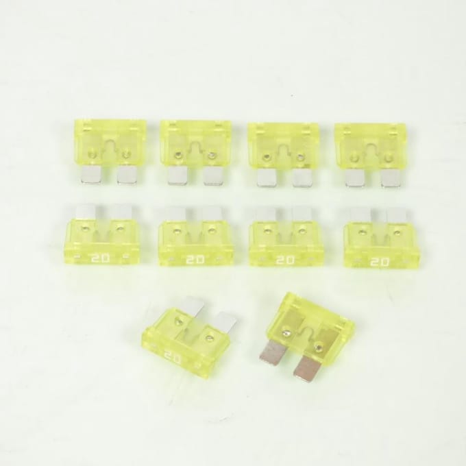 Set van 10 zekering van 20A plat standaard insteek 19x19x5mm voor motor scooter