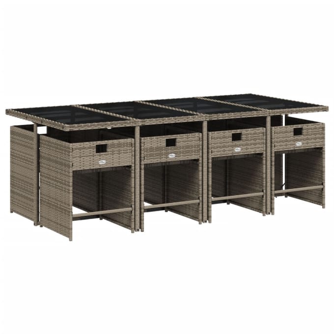 vidaXL - 9-delige - Tuinset - met - kussens - poly - rattan - grijs