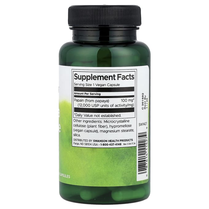 Papaja Enzym Papaine, 100 mg, 90 Plantaardige Capsules