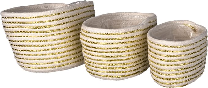 Clayre & Eef Opbergmand Set van 3 Ø 26 Ø 23 Ø 20 cm Wit Touw