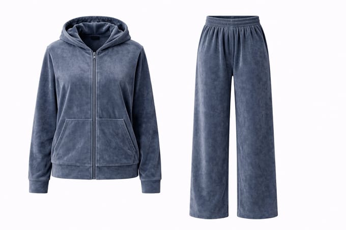 huispak velours - grijs - 2 delig - maat M - velvet - jasje met broek