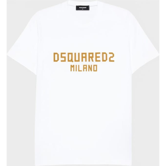 Dsquared2 Milano Logo T-Shirt Print Wit Oker