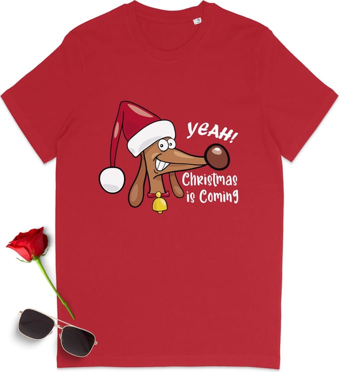 Dames T Shirt - Kerstmis - Rood - Maat L