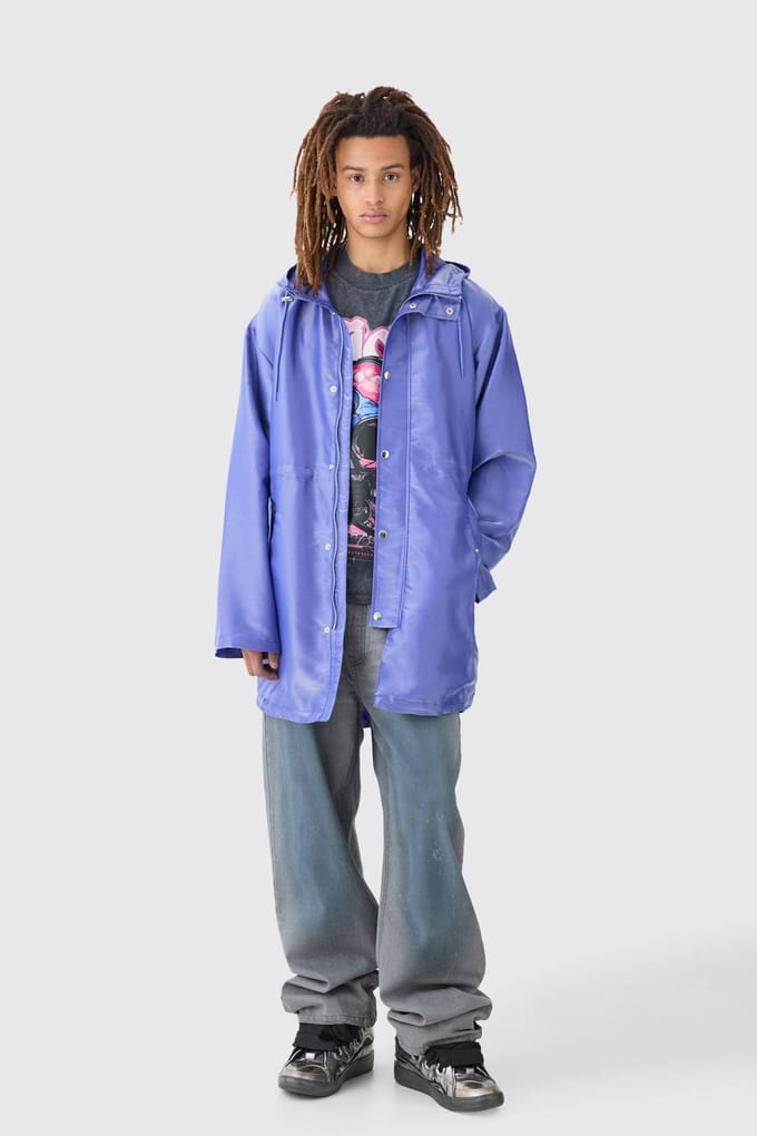 Liquid Metallic Parka Jacket | Blue | Size Medium
