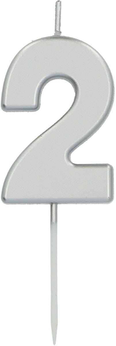 Folat - Kaars cijfer 2 zilverkleurig 5 cm
